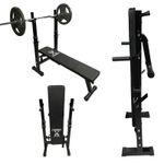 Exersci Compact Foldable Bench with Rack and Dip Bars - Fitness, Weightlifting