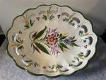 Hand Painted Pierced Reticulated Floral Ceramic Bowl Basket 26cm Folk Art