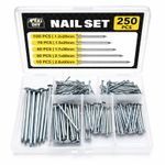 250 Assorted Flat Head Wood Nails Various DIY Carpentry Professional Metal Pins