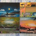 4 Small Authentic Tinga Tinga Paintings (25x18 cm)
