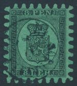 FINLAND - 1867 8Pen black on yellow-green Arms, roulette III, used – Fa # 6v3C3