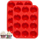 12 Cups Silicone Muffin Pan, 2 Pack Non-Stick Cupcake Pans Silicone Muffin Tr