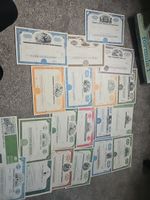 Lot of 20 Vintage Stock Certificates – USA Companies – Colorful Scripophily...