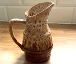 Vintage West German Stoneware Pitcher Drip Glaze Brown Fantastic Condition