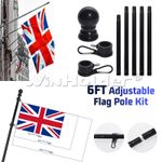 6 FT Aluminium Sectional Flagpole Kit Outdoor Telescopic Flag Pole 80cm-190cm UK