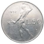 1957 Italian 50 Lire Vulcan Coin Italy Vintage Lira Republic Collectable