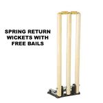 Cricket Wooden Spring Return Stumps With Bails & Metal Base Wickets 