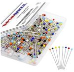 Sewing Pins with Glass Heads 250 Pieces - 38 mm Long, Straight for Dressmaking