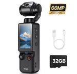 Black Portable 2.5K Vlogging Camera with 180° Rotating Lens, Pocket Body Black 