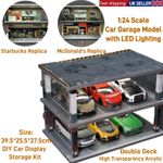 1:24 Diorama Car Garage Model LED Lighting Double-Deck DIY Display Storage Kits