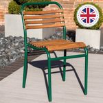 GREEN SLATTED GARDEN CHAIR OUTDOOR STACKABLE METAL FRAME PATIO CHAIR