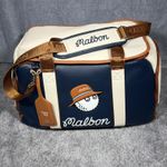 Malbon Golf Navy Blue Cream Brown Duffle Bag Holdall Shoulder Strap