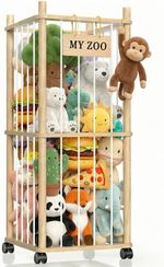 Teddy Storage Zoo with Wheels - Wooden nullxnullxnull, Natural Wood Color 