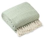 Cotton Herringbone Throw Pistachio Green Fringe Tassel Sofa Bed Chair Blanket