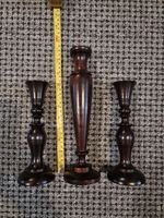 VINTAGE Handmade 8" Wooden Dinner Candle Holders Candlestick With 10.5" Bud Vase