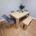 Dining Table Set Oak Effect Table With 4 Grey Plastic Dining Chairs And Bench