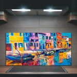 Kitchen Splashback Toughened Glass 100x50 painting water boats village
