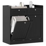 COSTWAY Double Tilt-Out Laundry Hamper Cabinet with 2 Drawers-Black