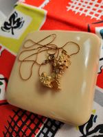 POODLE DOG  CHARM 1970s era movable collar USA-import vintage gold-tone pendant