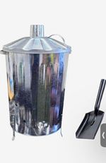 Metal Garden Incinerator with Lid and shovel Included, Silver, Cylinder Shape