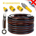 4 LAYER Garden CARBON BLACK Hose Pipe Reinforced 15-50m, 4 CONNECTORS,  1/2"