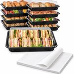 15 Large Sandwich Platter Trays with Lids & 50 Baking Paper Sheets 26.3x19.7x6.8