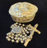 925 Sterling Silver Rosary & Two Cherubs Repousse Sterling Rosary Box Set 49.7g