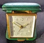 Vintage L.S.M.  German folding  travel alarm wind-up clock - Green - 4 jewels.