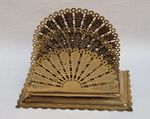 C1891 ANTIQUE VICTORIAN FAN SHAPED BRASS DESKTOP LETTER RACK.
