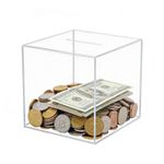 Transparent Square Money Box Clear Acrylic Savings Jar with Large Slot for Cash