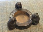 LARGE RARE CARVED BLACK FOREST 3 WISE MONKEY SEE NO, SPEAK NO, HEAR NO EVIL DISH