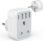 UK to European Travel Adaptor with 4 USB Charging Ports(1 USB C), Europe to UK