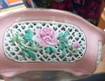 Vintage Chinese Bonsai Double Wall Porcelain Bulb Flower Pot, Pierced Fretwork