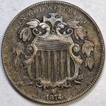 1872 Shield Nickel Almost Uncirculated AU Coin, Weird Surfaces #13182