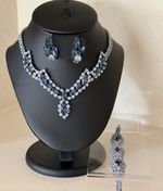 Vintage 1950’s Light Dark Blue Rhinestone Matching Set Necklace Earring Bracelet