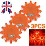 3X LED Road Flares Car Emergency Disc Kit Roadside Safety Flashing Beacon Light~