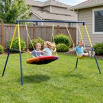Kids Swing Set with Double Swings, Adjustable Ropes, Metal Frame for Ages 3-8