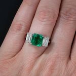 5 CT Asscher Cut Emerald & Baguette White CZ 925 Silver Wedding Engagement Ring.