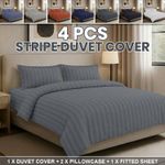 4 Pcs Luxury Stripe Duvet Cover Complete Bedding Set Double King with Bed Sheet