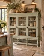Antique Painted Oak Triple Cabinet or Bookcase - Blue Gray by Farrow & Ball