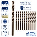 Box Of 10 x HSS Gold Cobalt Jobber Drill Bit For Stainless & Hard Steels. Drills