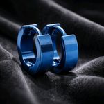 EARRINGS STAINLESS STEEL 316 L HUGGIE HOOP BLUE COLOR MENS WOMENS 1 PAIR
