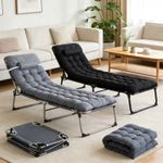 Adjustable Folding Single Guest Bed Sun Lounger Garden Chair Camping with mat