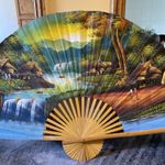 Mid To Late 20th Century Bamboo & Fabric Folding Wall Fan
