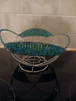 Metal and Sead Beads Display Bowl Vintage Home Decor Multiuse 24x15cm Silver