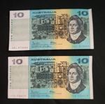 VERY RARE AUSTRALIAN 2X $10 BILL OLD AUSSIE NOTES RARE COLLECTOR ! SUPER RARE