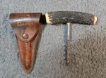 Vintage Antler Handle Corkscrew Wine Bottle Opener With Leather Case Collectable