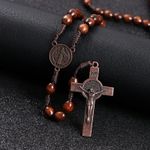 Wooden Rosary Necklace Cross Pendant Jesus Beads Prayer Chain Car Hanging Gift