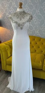 ANGEL FOREVER PROM, long high neck white with Diamante size small NWI