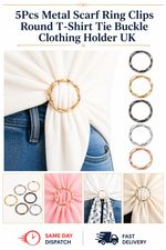 5Pcs Metal Scarf Ring Clips Round T-Shirt Tie Buckle Clothing Holder UK